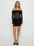 Annora Long Sleeve Lace Mini Dress Black