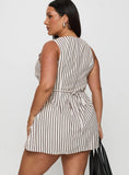 Yumiko Romper Brown Stripe Curve
