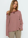 Ralyssa Off Shoulder Long Sleeve Top Red Stripe
