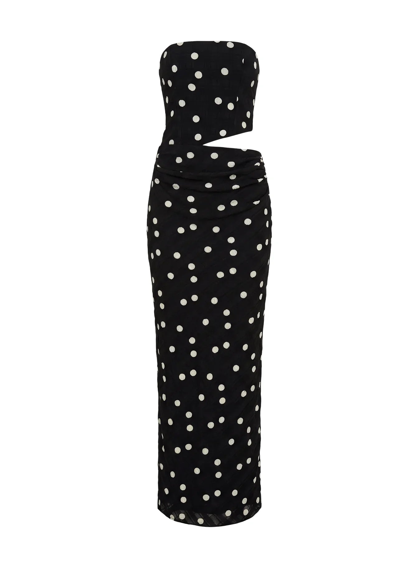 Jasira Strapless Drape Maxi Dress Black Polka Dot