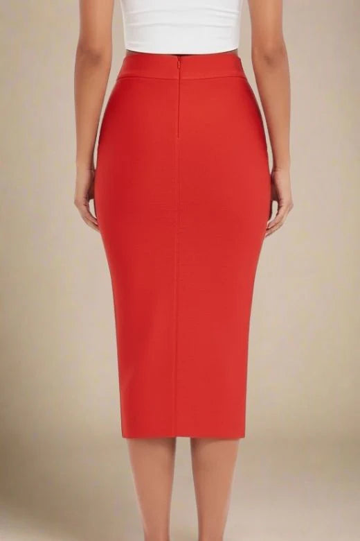 Pencil High Waist Bandage Midi Skirt Lipstick Red