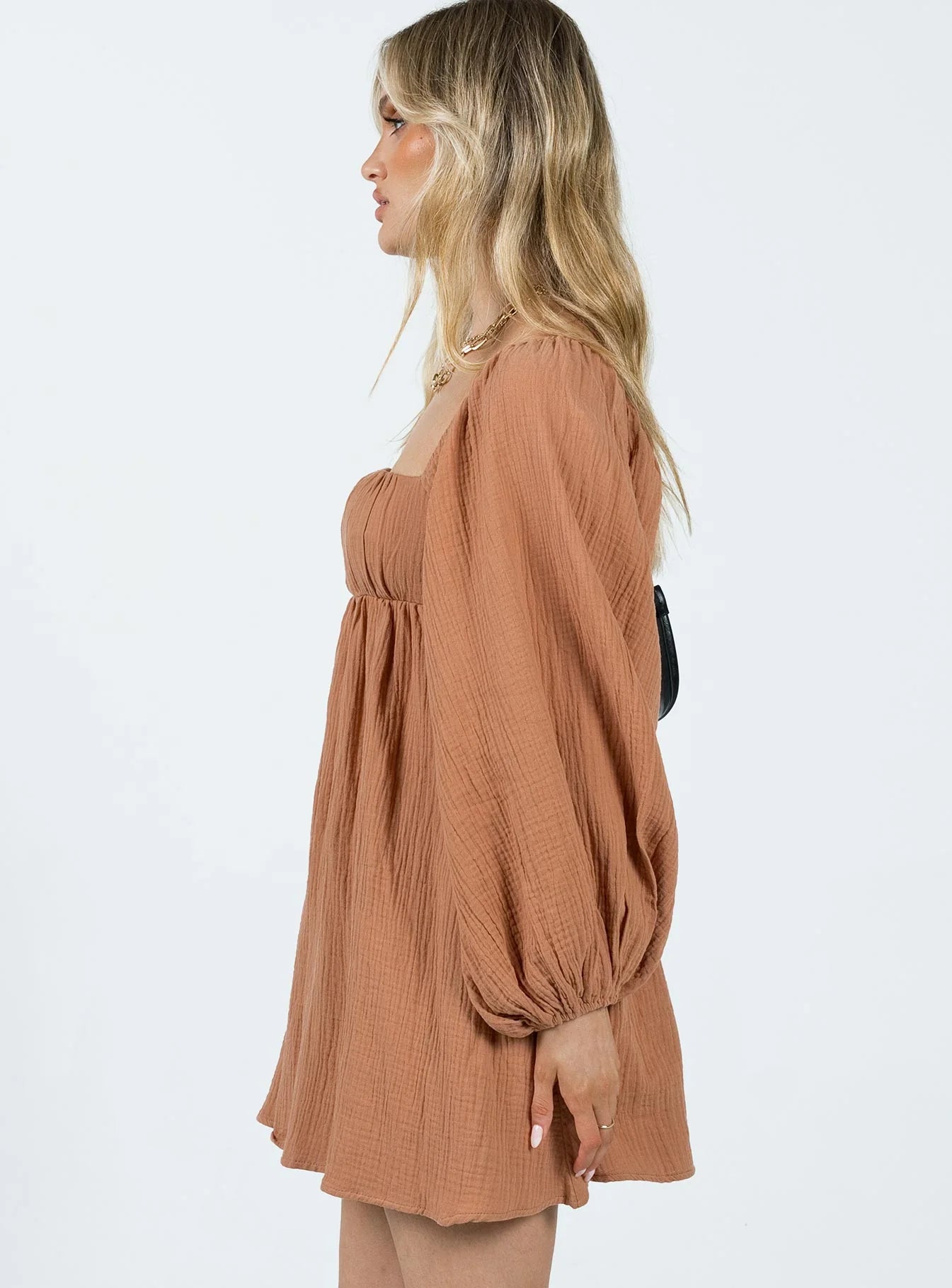 Lets Dance Mini Long Sleeve Dress Rust