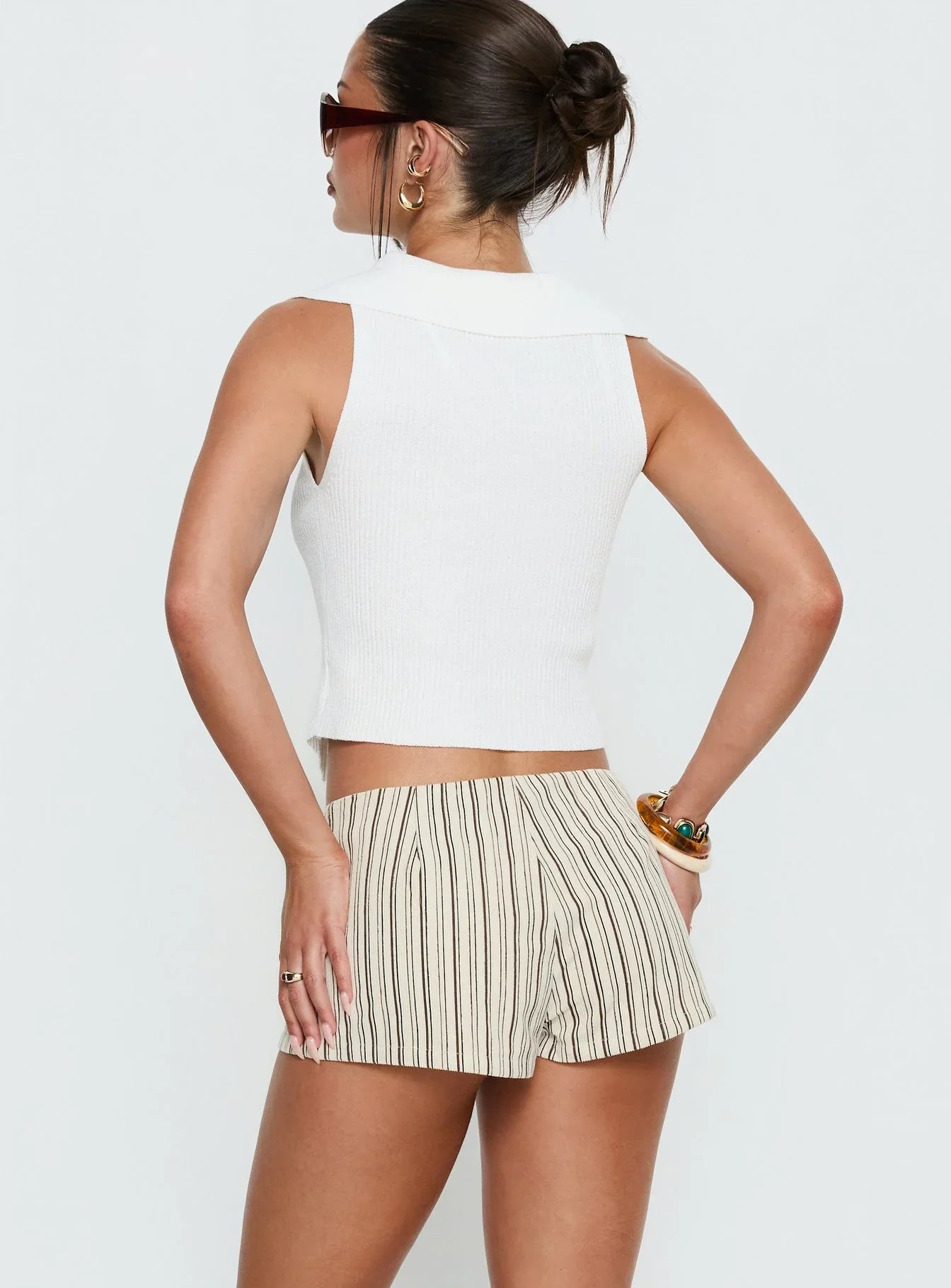 Ronnee Lace Up Shorts Cream Stripe