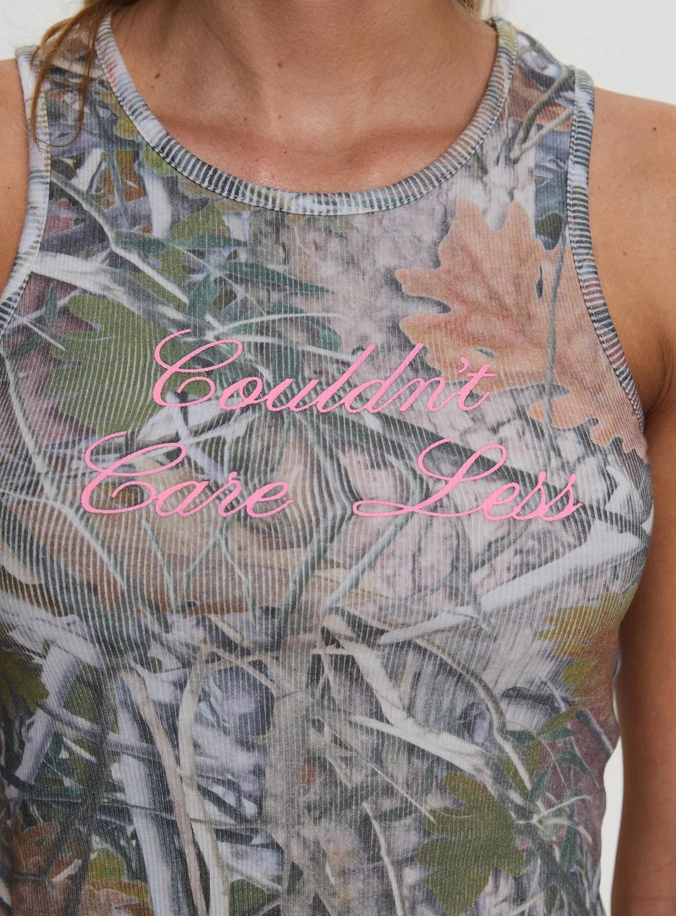 Couldnt Care Less Graphic Top Leafy Camo