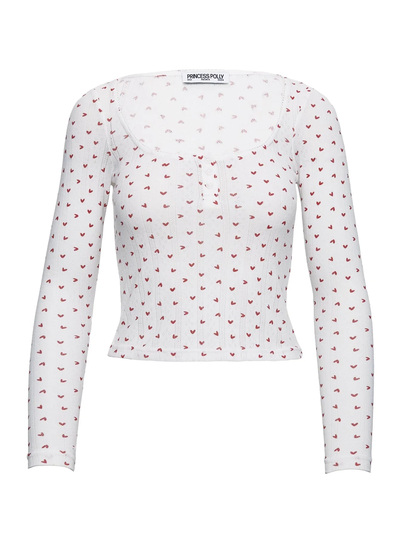 Sleepytea Pointelle Sleep Long Sleeve Top White Red