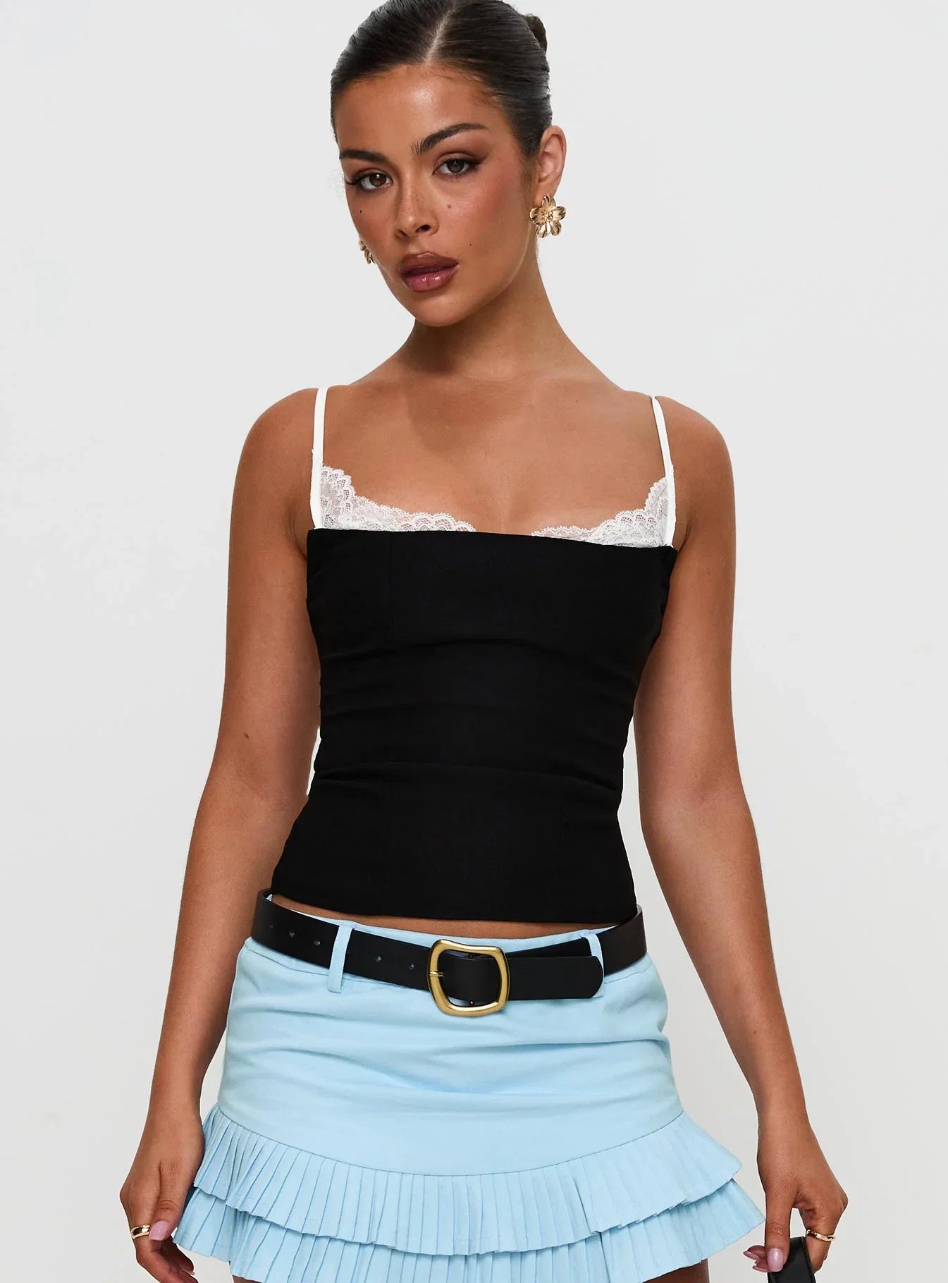 Renaissance Corset Lace Top Black / White