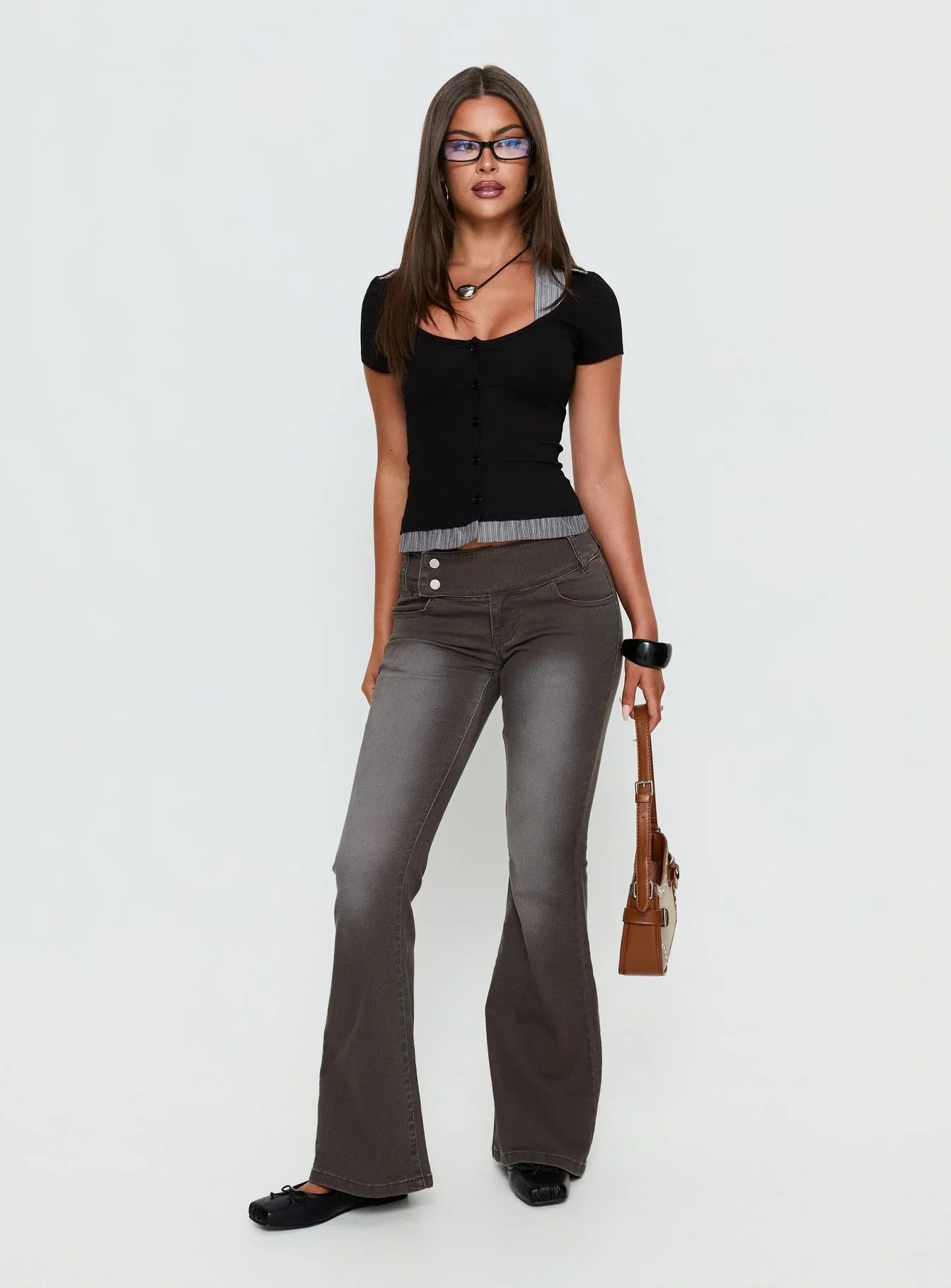 Romea Low Waist Bootleg Jeans Dark Grey