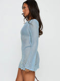 Rain Music Long Sleeve Beaded Knit Mini Dress Blue
