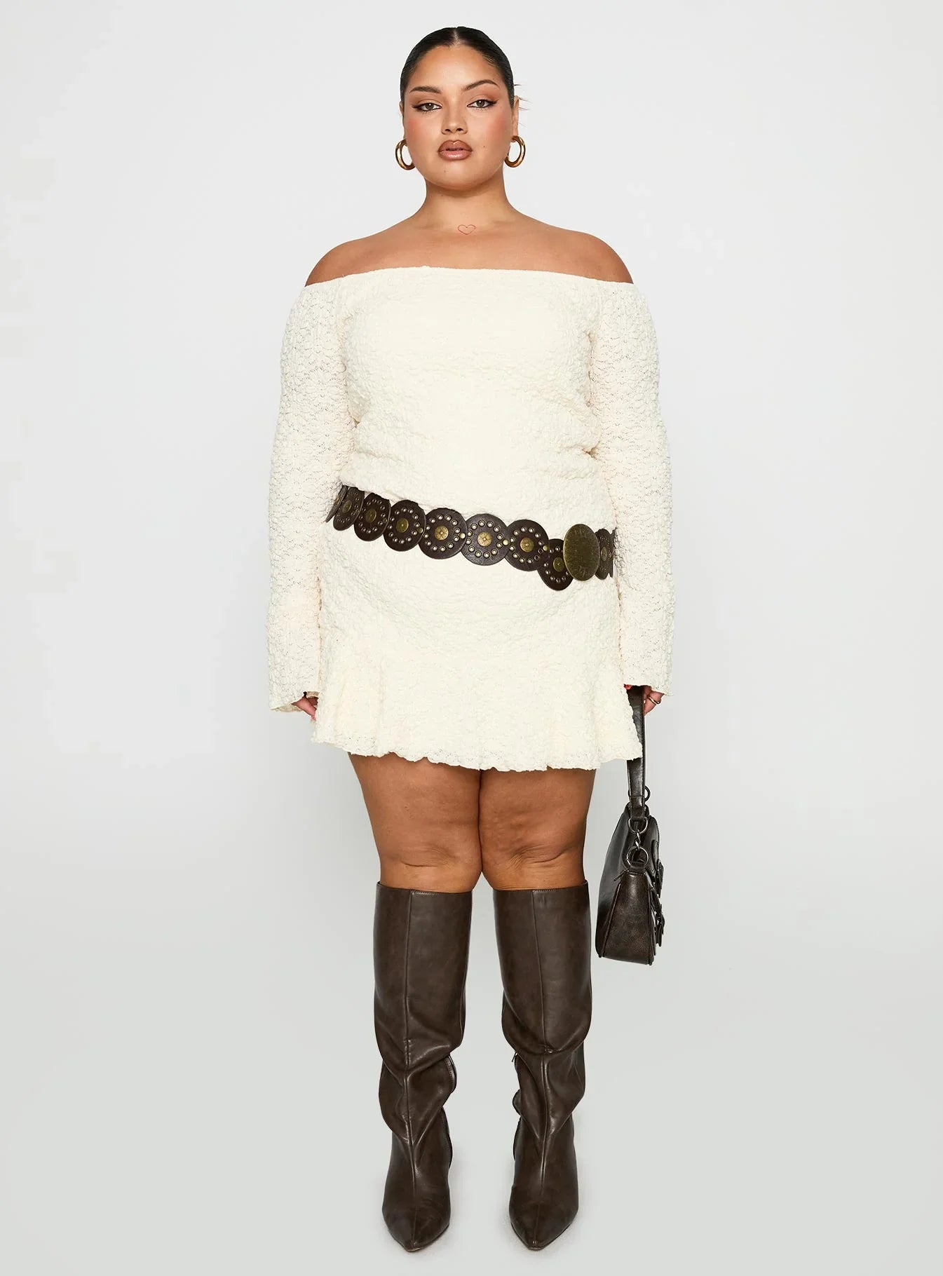 Vancesca Off Shoulder Long Sleeve Mini Dress Curve