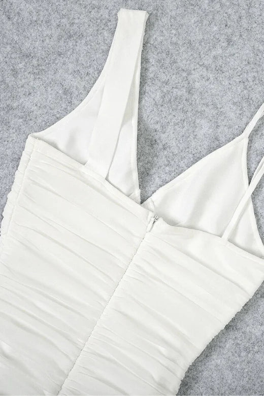 Adele Bodycon Wrap Midi Dress White Pearl
