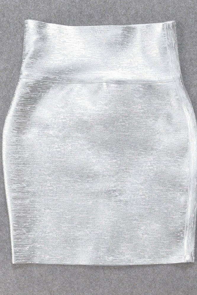High Waist Leather Pencil Skirt Mini Length Metallic Silver