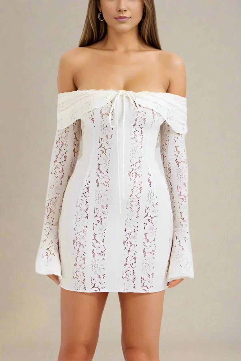 Rose Long Sleeve Bodycon Mini Dress White Pearl Sale
