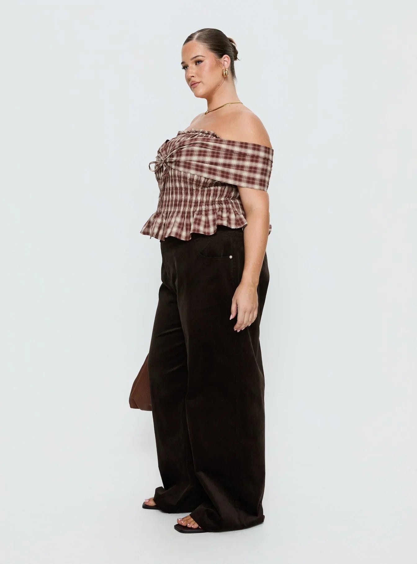 Kenza Wide Leg Corduroy Pant Brown Curve