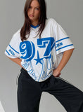 97 Sportstar Oversized Jersey Graphic Top White Blue