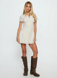 Windswept Shirt Mini Dress Cream Black Stripe
