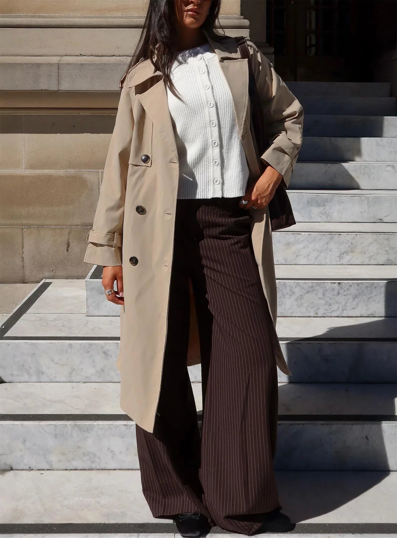 Lustre Wide Leg Pant Brown Pinstripe