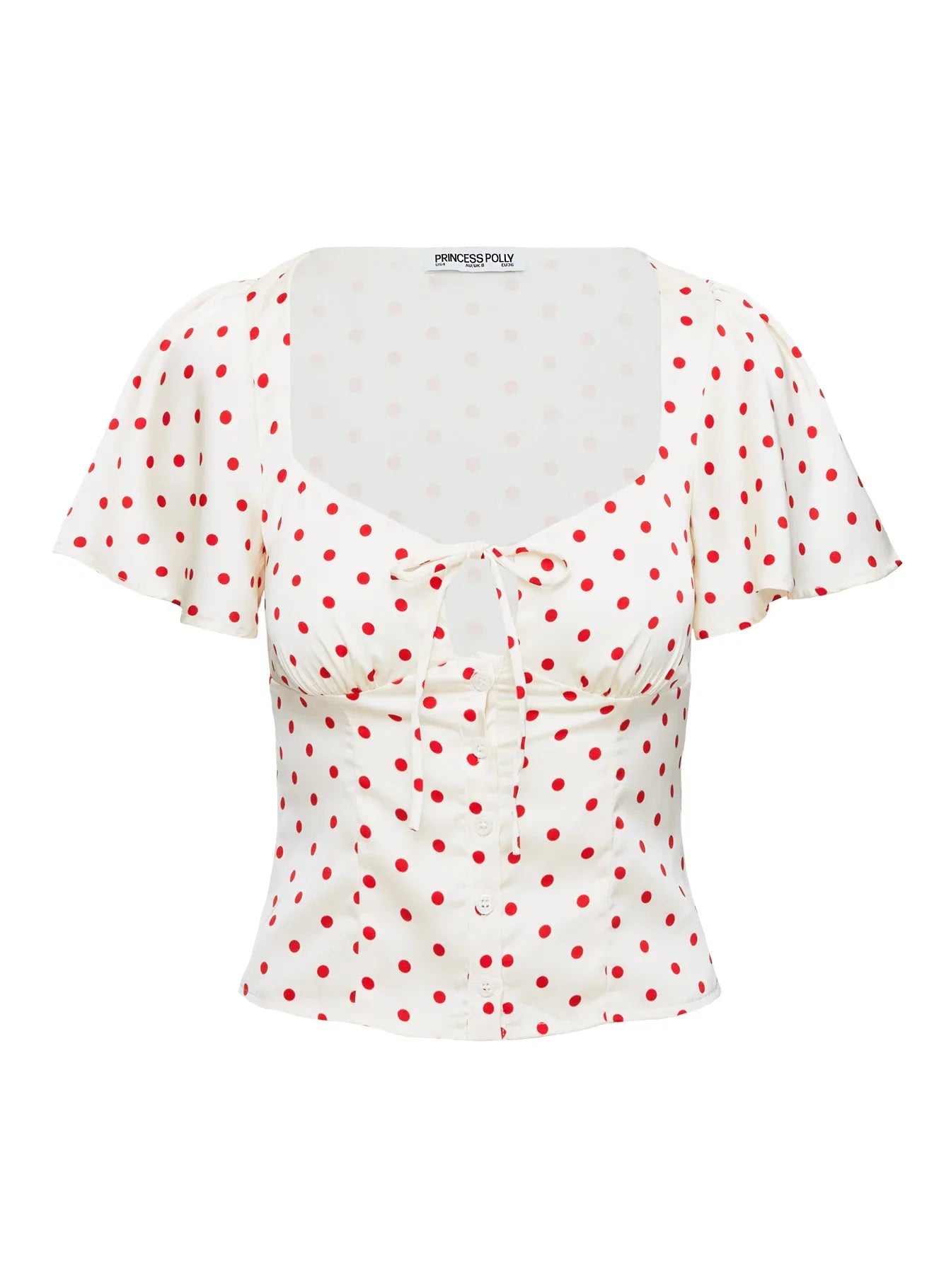 Adrienna Flutter Blouse White Red