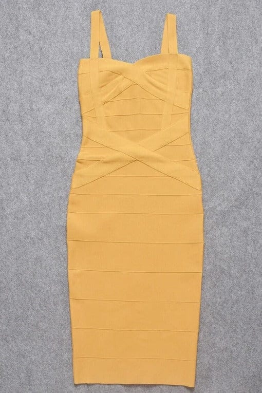 Heidi Bandage Midi Dress Mustard Yellow