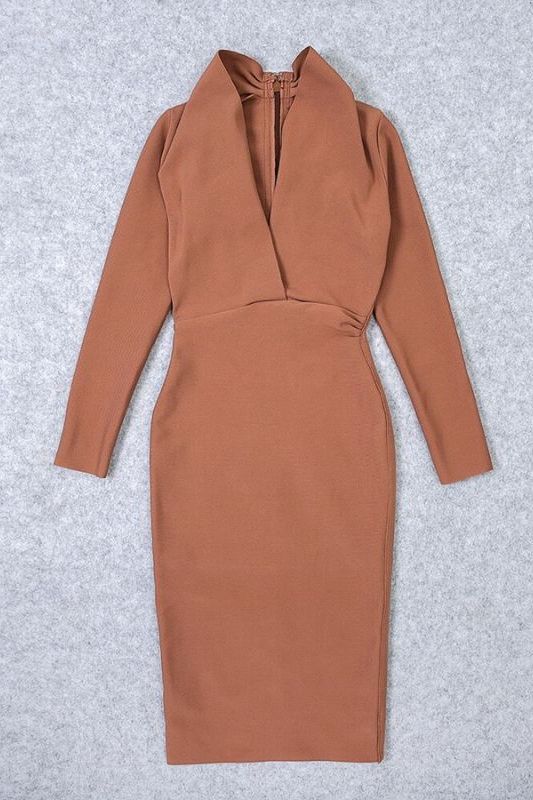 Blaire Long Sleeve Bandage Dress Tan Brown