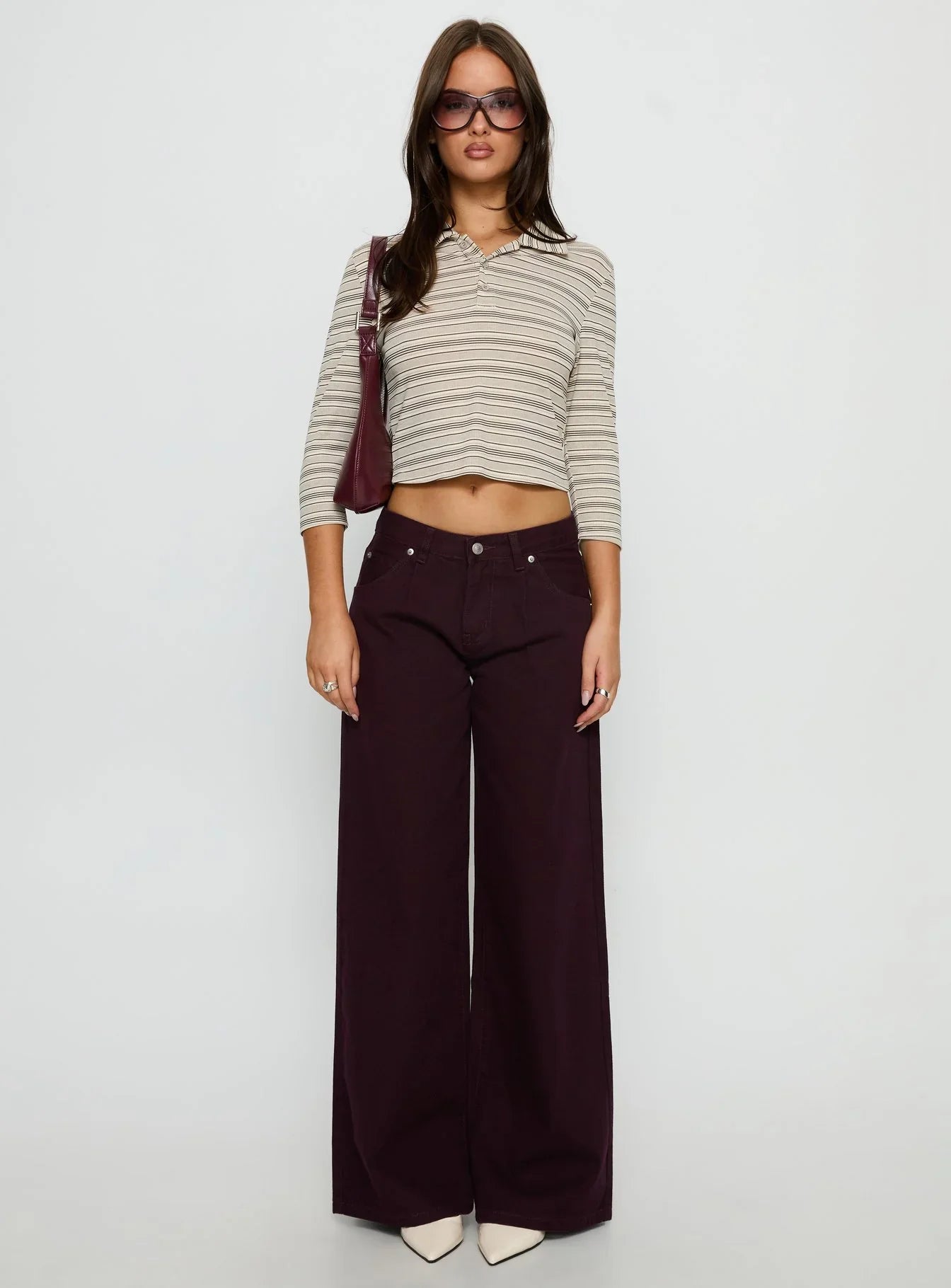 Jaeda Collared 3/4 Sleeve Top Stripe