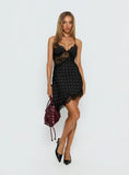 Raines Asymmetrical Lace Mini Dress Black / White Polka Dot