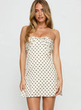 Irena Strapless Mini Dress Cream Polka Dot