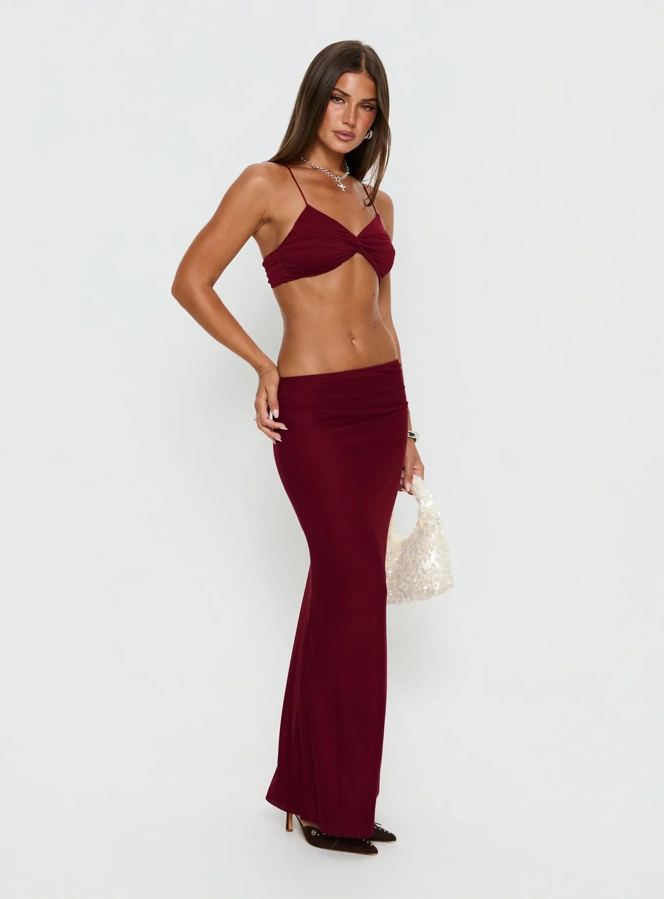 Delores Ruched Maxi Skirt Red