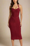 Lara Bandage Midi Dress Red Wine