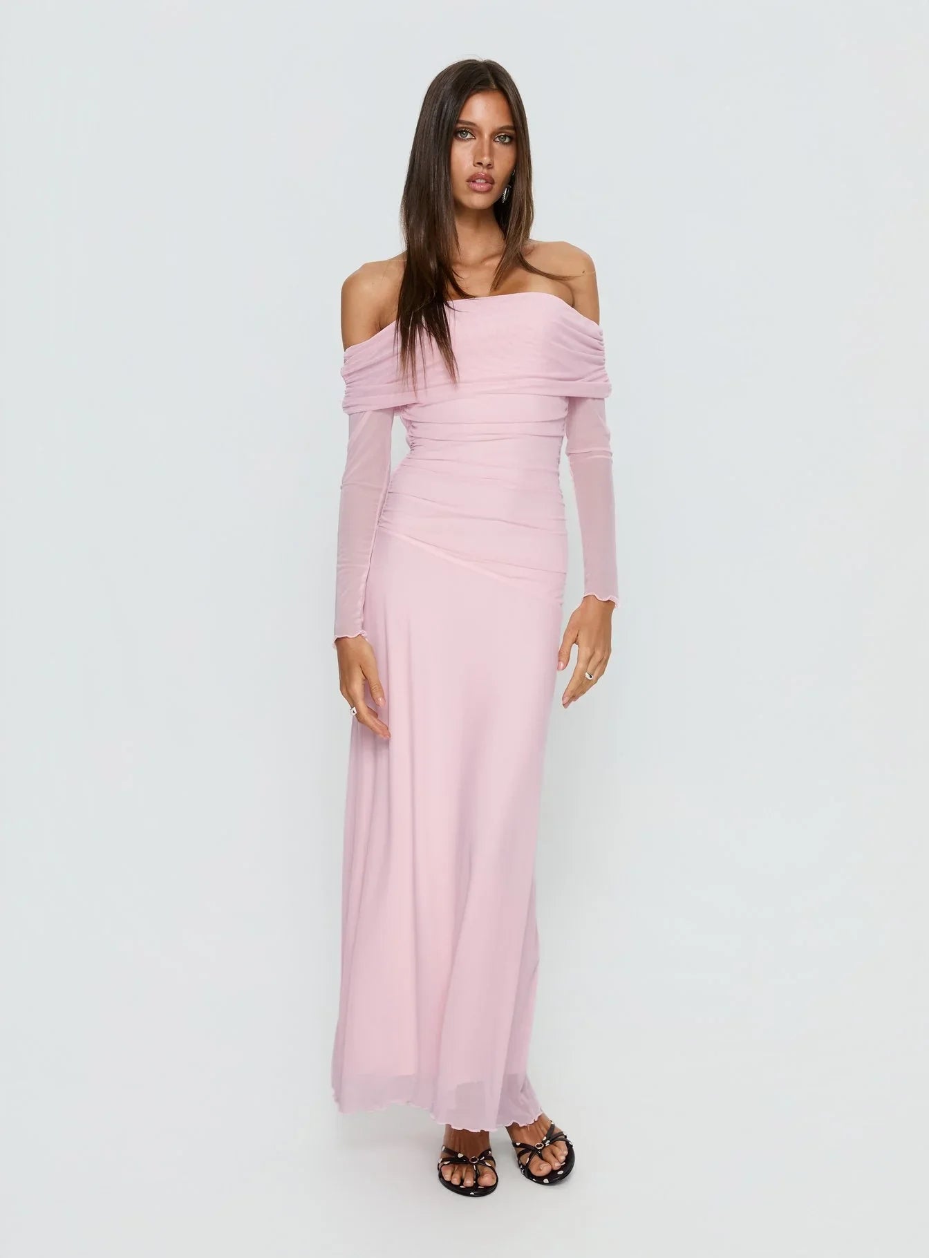 Emorissa Off Shoulder Long Sleeve Maxi Dress Soft Pink