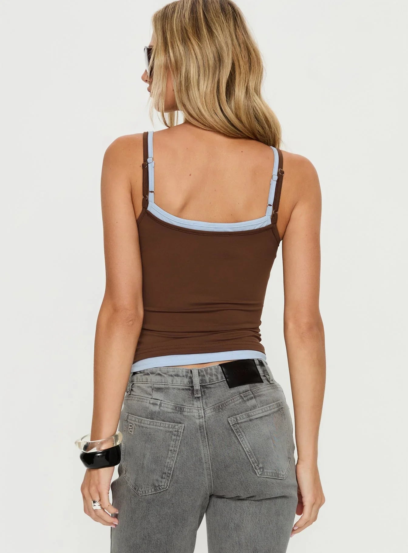 Varsity Star Layered Tank Top Brown Blue