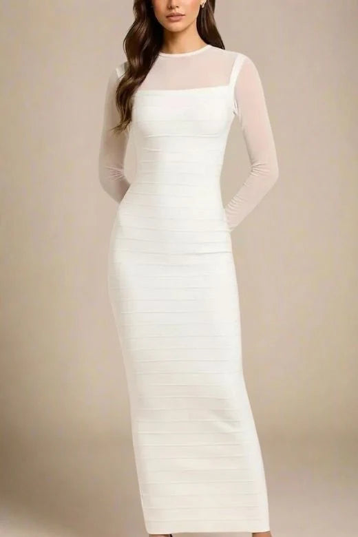Robin Long Sleeve Bandage Maxi Dress White Pearl