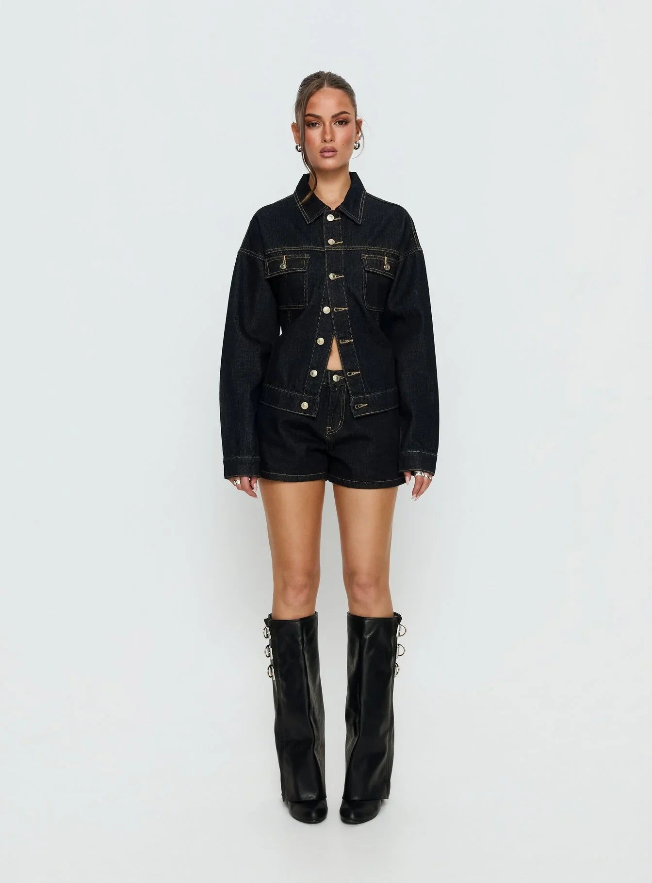 Caresse Cinched Denim Jacket Raw Denim