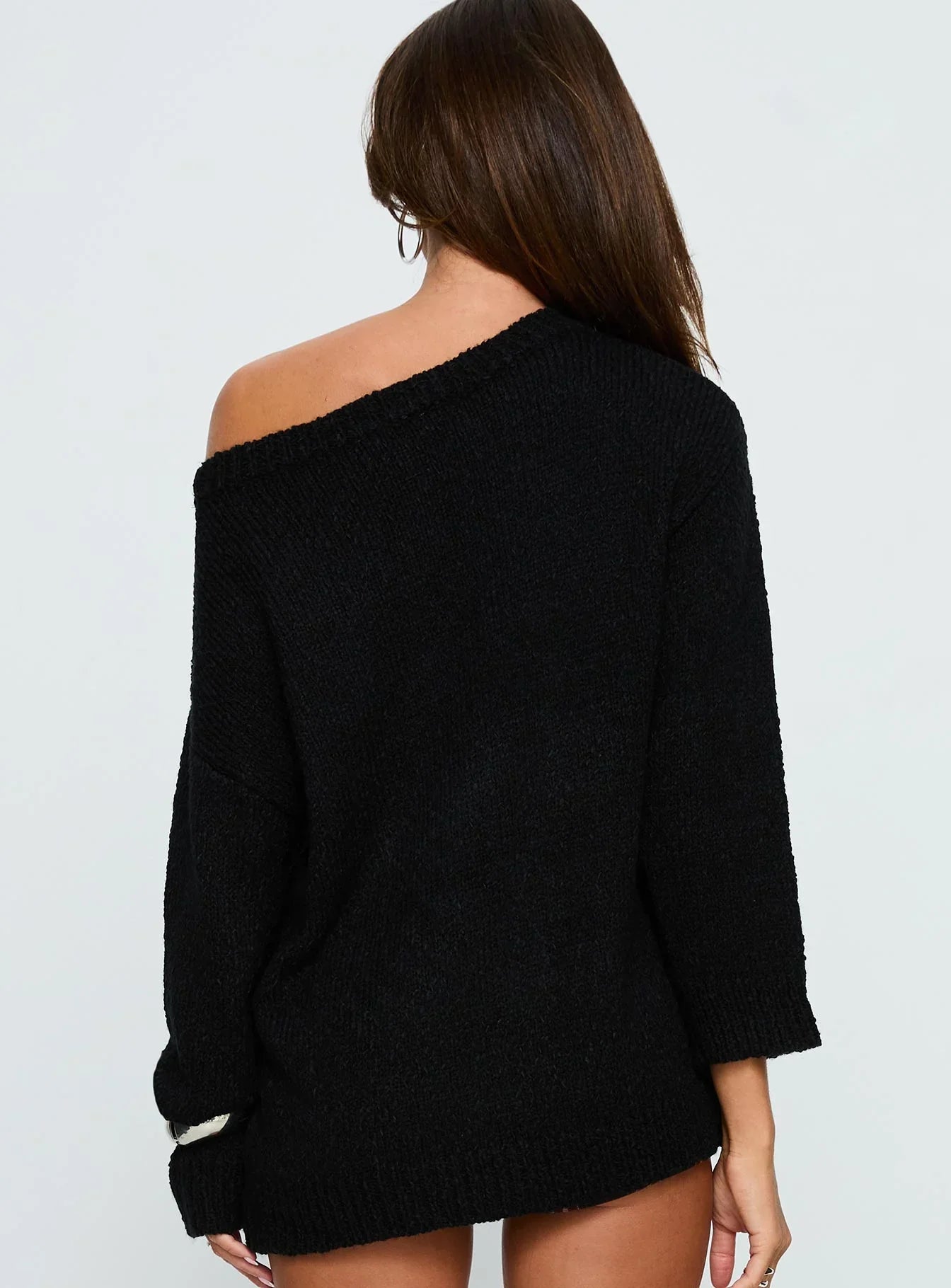 Esenia Eyelet Detail Knit Sweater Black Silver