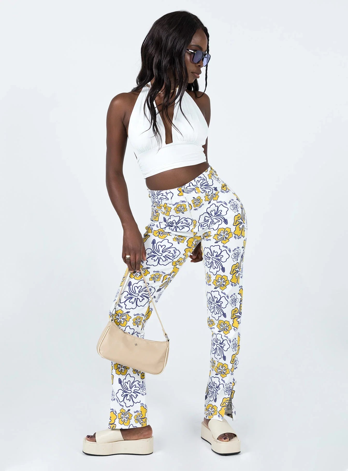 Tropical Dreams High Rise Straight Leg Denim Jeans Off White
