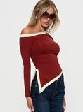 Fake Smile Long Sleeve Top Burgundy Cream