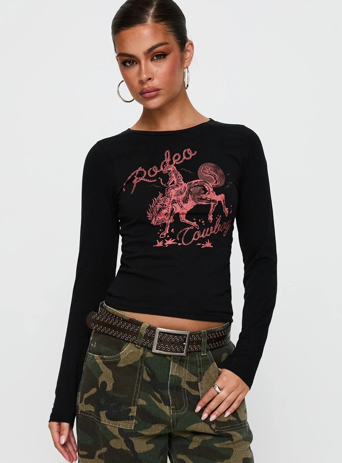 Rodeo Cowboy Long Sleeve Top Washed Wine
