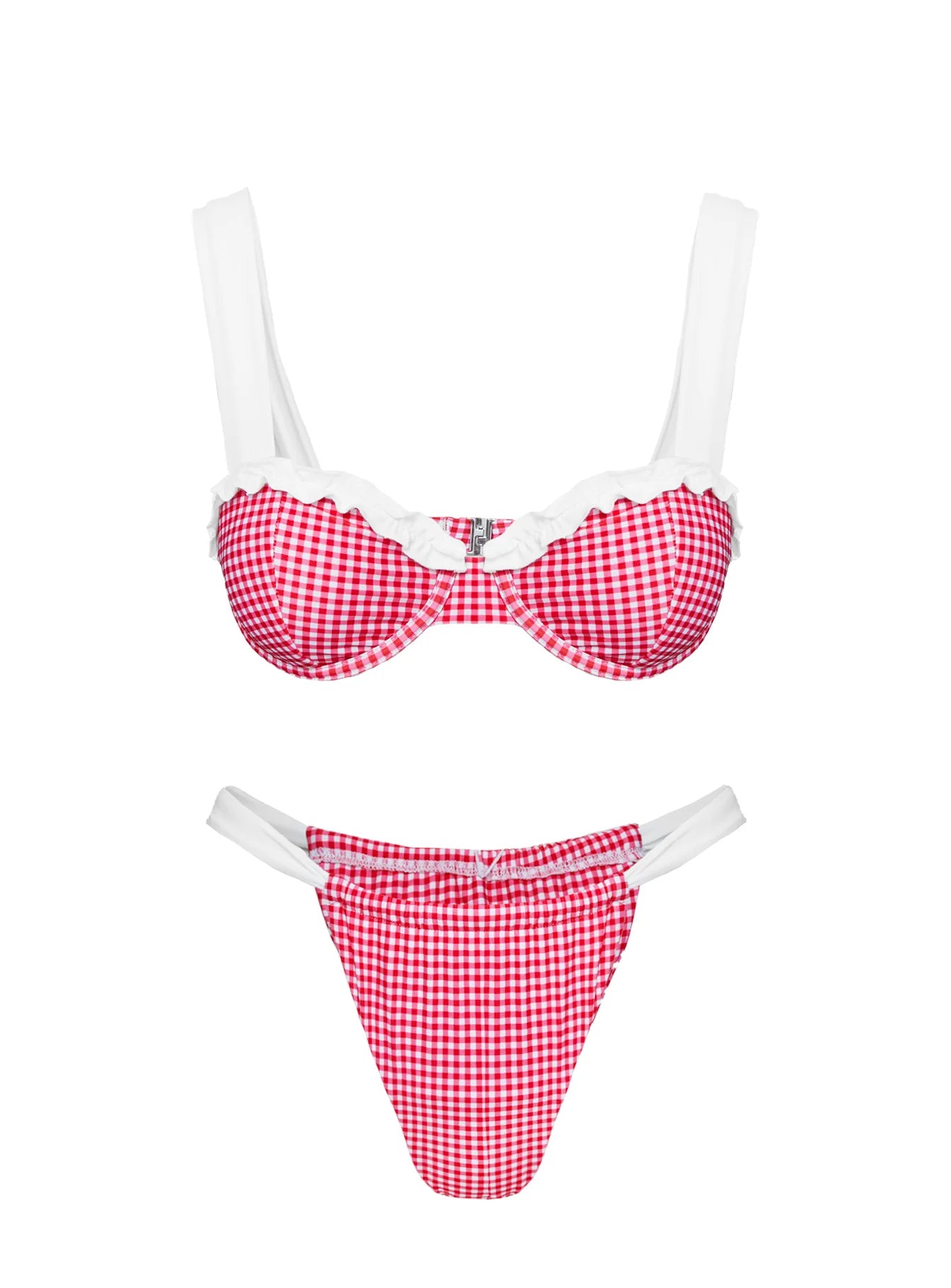 Summer Season Ruched Side Bikini Bottoms Red Gingham