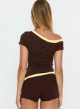 Eustace Off Shoulder Asymmetrical Top Brown / Yellow