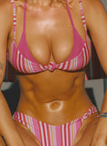 Melesa Layered Halter Bikini Top Pink Stripe
