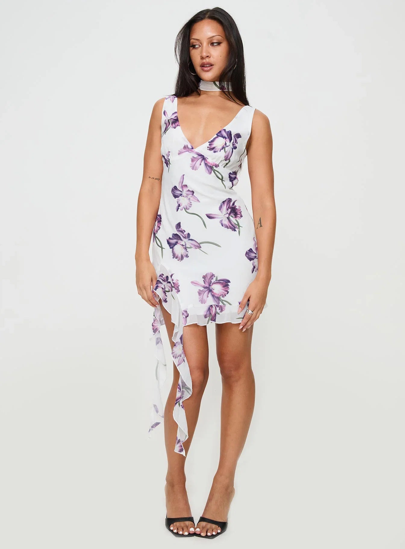 Varney Frill Mini Dress White Purple Floral