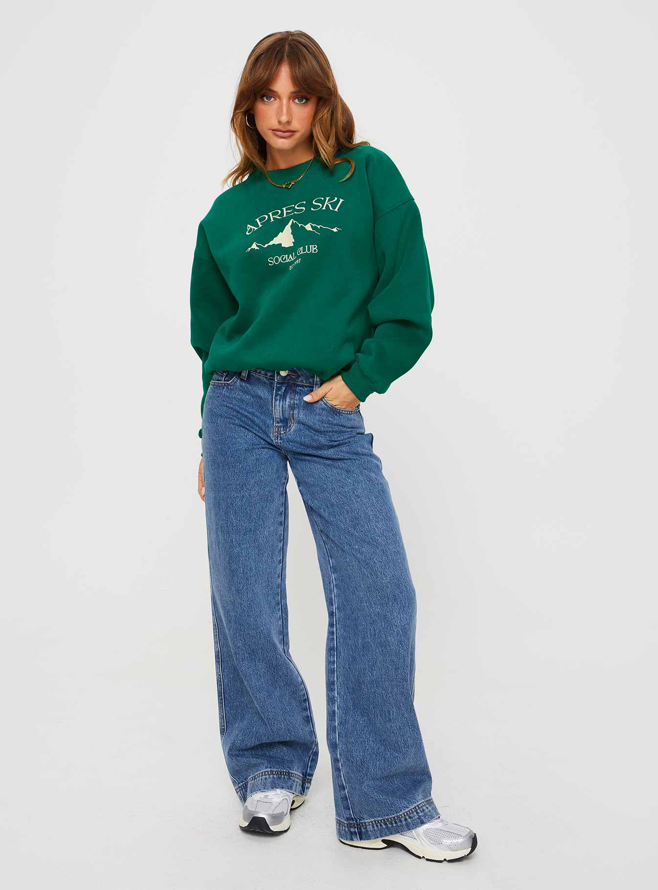 Apres Ski Crew Neck Sweatshirt Green Cream