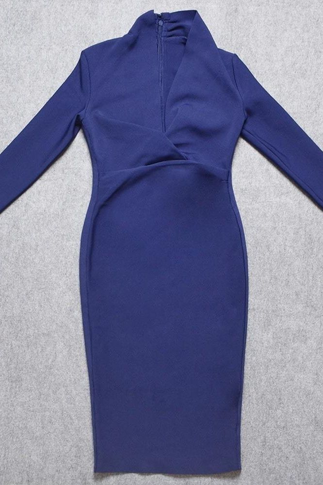 Blaire Long Sleeve Bandage Dress Navy Blue Sale