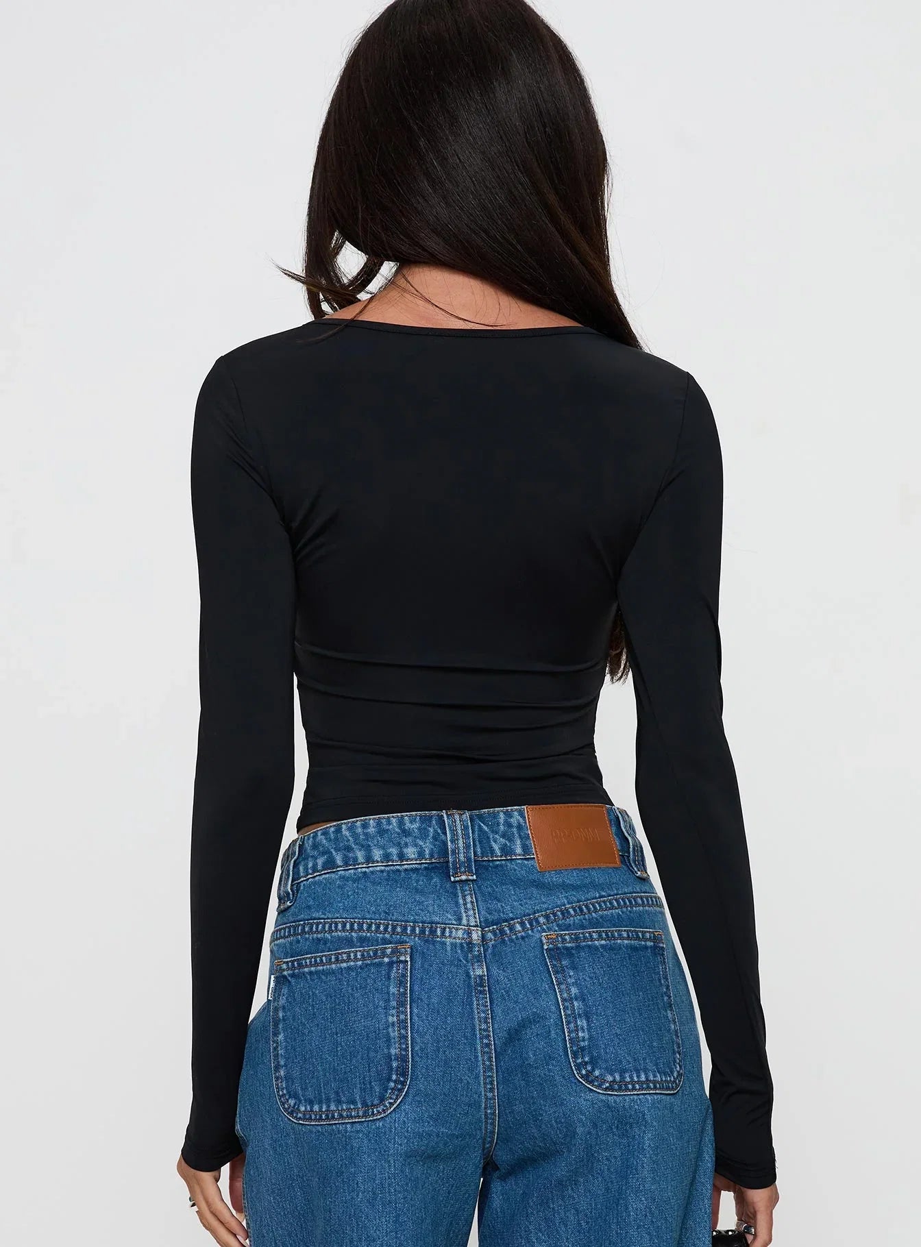 Layna Long Sleeve Plunge Neck Top Black