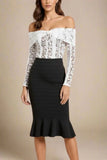 Peplum High Waist Bandage Midi Skirt Classic Black