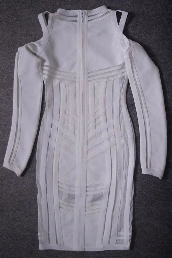 Amelia Long Sleeve Bandage Dress White Pearl Sale