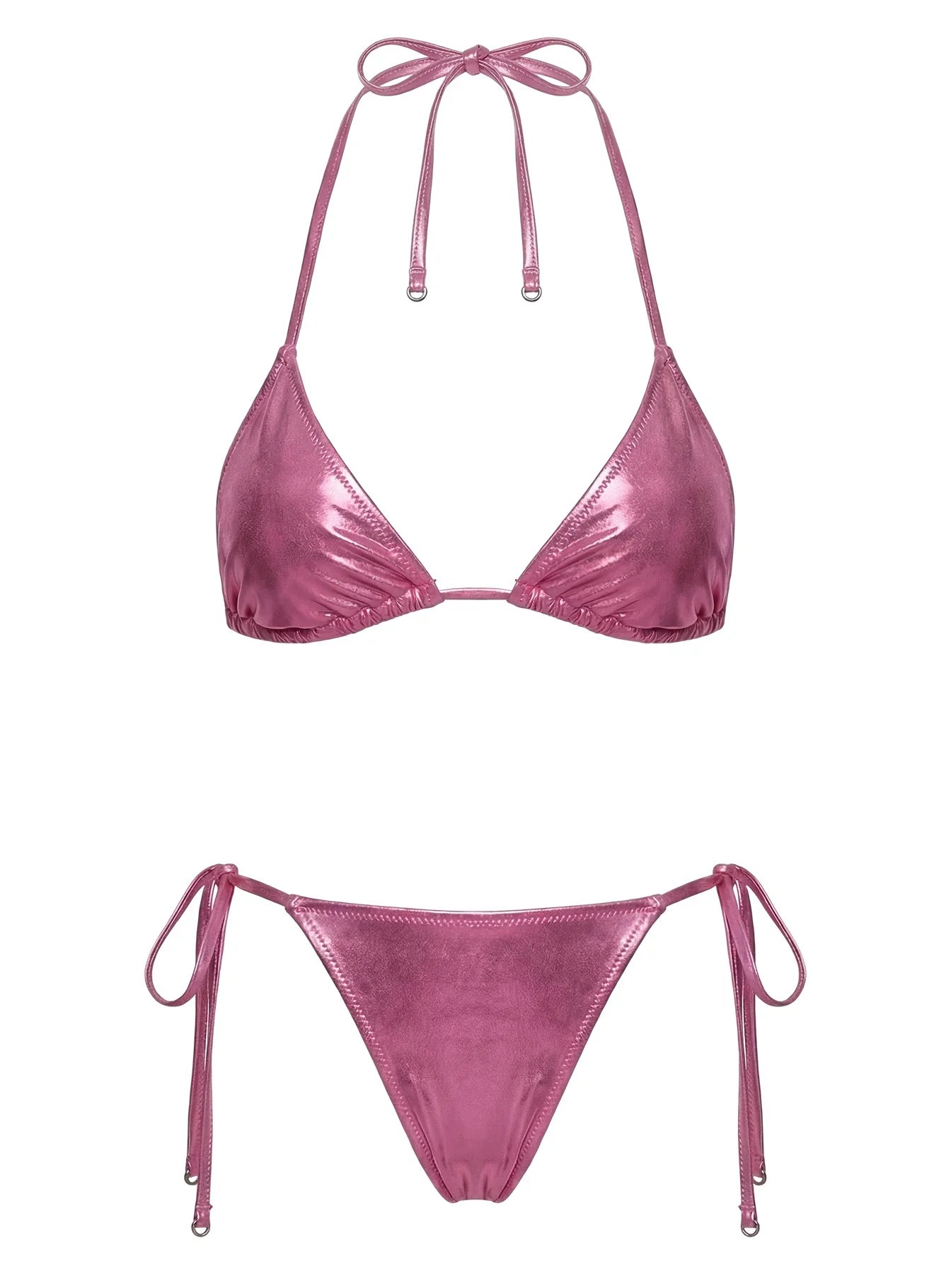 Jenner Metallic Tie Side Beaded Bikini Bottom Pink