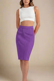 Pencil Bandage Knitted Knee Length Skirt Plum Purple