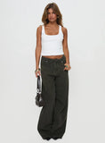 Bruiser Tie Waist Mid Rise Wide Leg Jeans Green Petite
