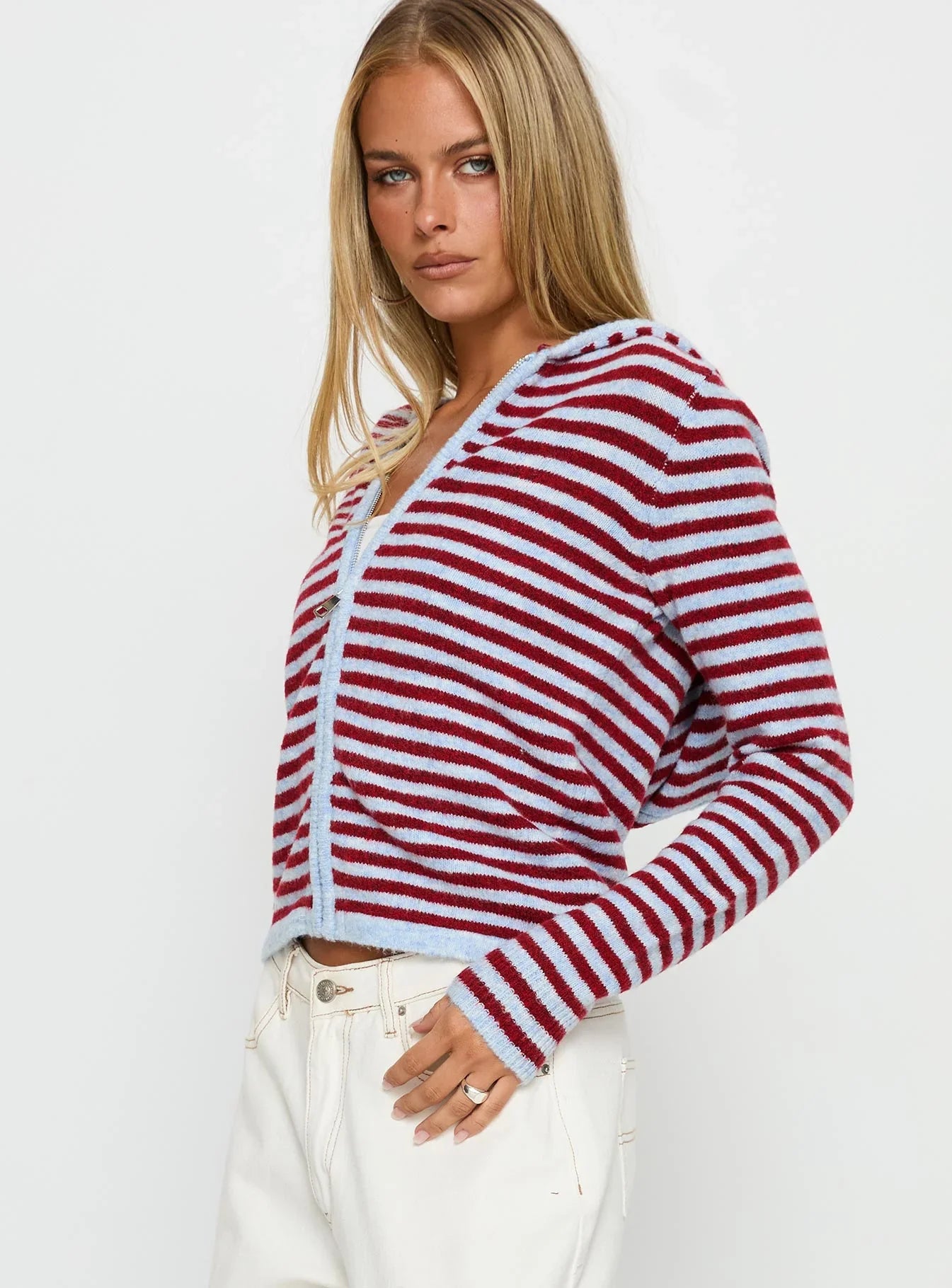 Superstars Zip Through Hoodie Blue / Red Stripe