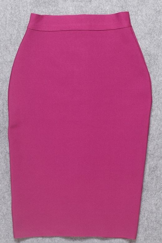 Pencil High Waist Bandage Knee Length Skirt Magenta Pink